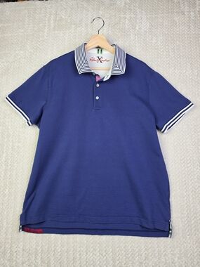 Robert Graham Polo Shirt Mens 2XL Tailored Fit Blue Short Sleeve Golf Casual
